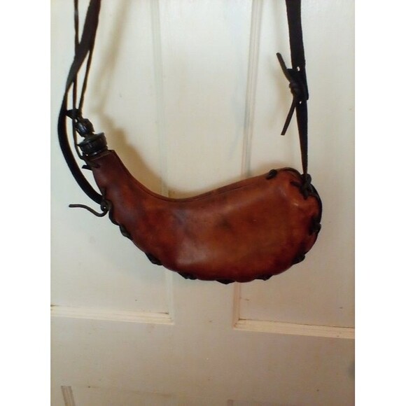 Handmade Bull Horn Drinking/Flask Leather Vintage - 11-1/2" - Picture 7 of 16